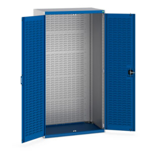 Workplace Cupboards - Cubio Cupboard with Louvre Doors, Full Louvre Backpanel. WxDxH: 1050X650X2000mm Ral 7035/5010 _SKU-40021128.11V