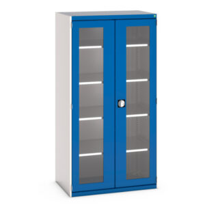 Metal Storage Cupboard with Windows - Cubio Cupboard with Window Doors And 4 Shelves. WxDxH: 1050X650X2000mm Ral 7035/5010 _SKU-40021134.11V