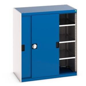 Bott Cabinet Sliding Doors - Cubio Cupboard with Sliding Doors, And 3 Shelves. WxDxH: 1050X650X1200mm Ral 7035/5010 _SKU-40021139.11V