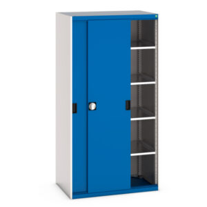 Metal Storage Cupboard with Sliding Doors - Cubio Cupboard with Sliding Doors, And 4 Shelves. WxDxH: 1050X650X2000mm Ral 7035/5010 _SKU-40021141.11V