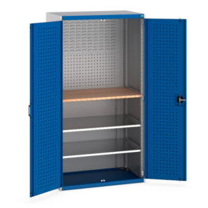 Bott Tool Storage - Cubio Cupboard Perfo Doors Mini Workshop, 2 Shelves. WxDxH: 1050X650X2000mm Ral 7035/5010 _SKU-40021163.11V