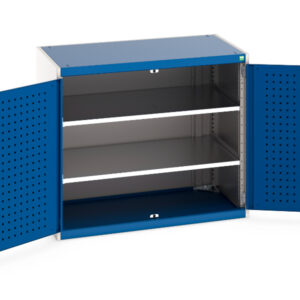 Garage Storage Workshop Cupboard - Cubio Cupboard with Perfo Doors And 2 Shelves. WxDxH: 1050X650X900mm Ral 7035/5010 _SKU-40021205.11V