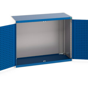 Cupboard with Tool Pegboard Doors - Cubio Cupboard with Perfo Doors. WxDxH: 1300X650X1000mm Ral 7035/5010 _SKU-40022013.11V