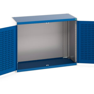 Cupboard with Tool Part Bin Doors - Cubio Cupboard with Louvre Doors. WxDxH: 1300X650X1000mm Ral 7035/5010 _SKU-40022014.11V
