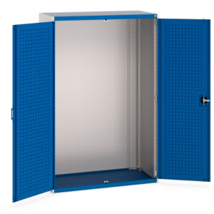 Bott Cubio Metal Storage Cupboard with Perfo Doors - WxDxH: 1300X650X2000mm Ral 7035/5010 _SKU-40022019.11V