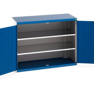 Cubio Cupboard with Perfo Doors And 2 Shelves. WxDxH: 1300X650X1000mm Ral 7035/5010 _SKU-40022047.11V