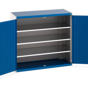 Cubio Cupboard with Perfo Doors And 3 Shelves. WxDxH: 1300X650X1200mm Ral 7035/5010 _SKU-40022048.11V