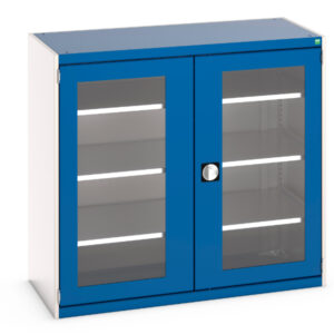 Industrial Storage Cabinet with Windows - Cubio Cupboard with Window Doors And 3 Shelves. WxDxH: 1300X650X1200mm Ral 7035/5010 _SKU-40022058.11V