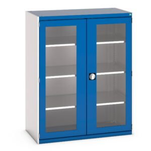 Window Door Steel Cupboard - Cubio Cupboard with Window Doors And 3 Shelves. WxDxH: 1300X650X1600mm Ral 7035/5010 _SKU-40022059.11V