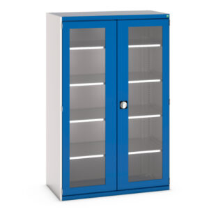 Industrial Cupboard with Windows - Cubio Cupboard with Window Doors And 4 Shelves. WxDxH: 1300X650X2000mm Ral 7035/5010 _SKU-40022060.11V