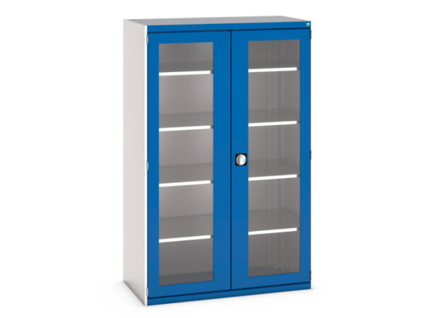 Industrial Cupboard with Windows - Cubio Cupboard with Window Doors And 4 Shelves. WxDxH: 1300X650X2000mm Ral 7035/5010 _SKU-40022060.11V