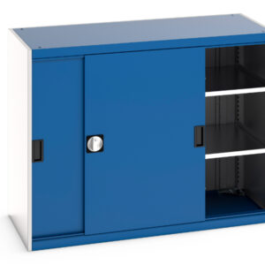 Industrial Metal Cabinet Sliding Doors - Cubio Cupboard with Sliding Doors And 2 Shelves. WxDxH: 1300X650X1000mm Ral 7035/5010 _SKU-40022062.11V