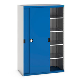 Cubio Cupboard with Sliding Doors And 4 Shelves - WxDxH: 1300X650X2000mm Ral 7035/5010 _SKU-40022065.11V