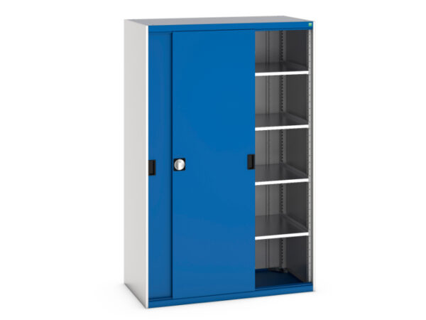 Cubio Cupboard with Sliding Doors And 4 Shelves - WxDxH: 1300X650X2000mm Ral 7035/5010 _SKU-40022065.11V