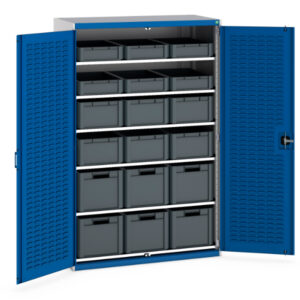 Cubio Cupboard Louvre Doors 6 Shelves 18 Eurobox - WxDxH: 1300X650X2000mm Ral 7035/5010 _SKU-40022066.11V