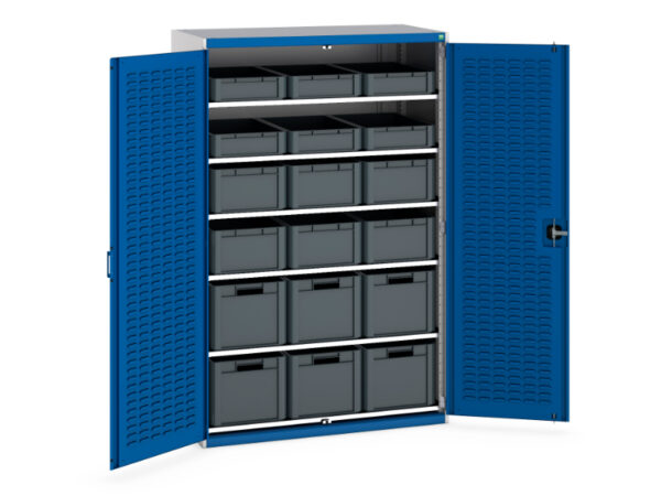 Cubio Cupboard Louvre Doors 6 Shelves 18 Eurobox - WxDxH: 1300X650X2000mm Ral 7035/5010 _SKU-40022066.11V