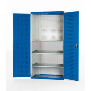 Workshop Cabinet - Cubio Cupboard Perfo Doors Mini Workshop, 2 Shelves. WxDxH: 1300X650X2000mm Ral 7035/5010 _SKU-40022090.11V