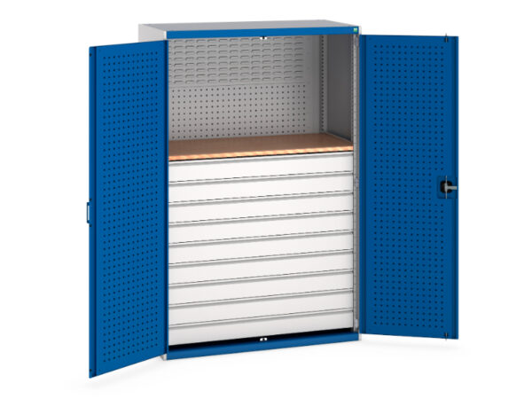 Bott Cupboard Workshop - Cubio Perfo Doors, 9 Drawers. WxDxH: 1300X650X2000mm Ral 7035/5010 _SKU-40022093.11V