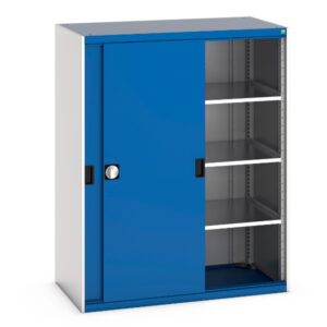 Metal 3 Shelve Cupboard - Cubio Cupboard with Sliding Doors And 3 Shelves. WxDxH: 1300X650X1600mm Ral 7035/5010 _SKU-40022094.11V