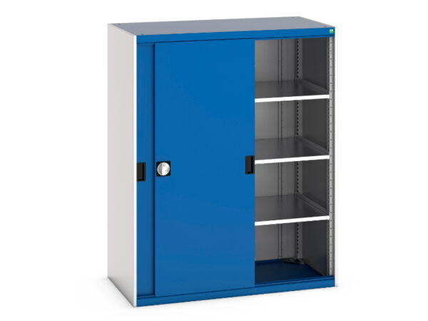 Metal 3 Shelve Cupboard - Cubio Cupboard with Sliding Doors And 3 Shelves. WxDxH: 1300X650X1600mm Ral 7035/5010 _SKU-40022094.11V
