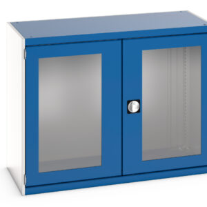 Blue Workplace And office Cupboard - with Window Doors. WxDxH: 1300X650X1000mm Ral 7035/5010 _SKU-40022140.11V