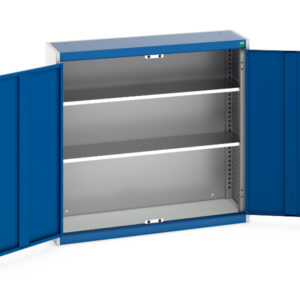 Metal Workshop Storage Cupboards - Cubio Cupboard with 2 Shelves. WxDxH: 1050X325X1000mm Ral 7035/5010 _SKU-40031015.11V
