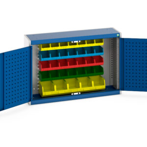 Cubio Cupboard with Louvre Backpanel And 33 Piece Bin Kit. WxDxH: 1050X325X700mm Ral 7035/5010 _SKU-40031057.11V