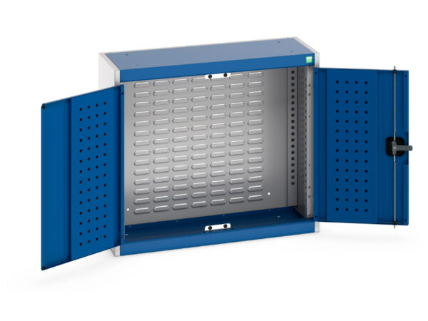 Small Metal Cabinet - Cubio Cupboard with Louvre Backpanel. WxDxH: 800X325X700mm Ral 7035/5010 _SKU-40031061.11V