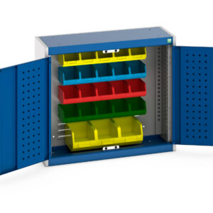 Cubio Cupboard with Louvre Backpanel And 23 Piece Bin Kit. WxDxH: 800X325X700mm Ral 7035/5010 _SKU-40031064.11V