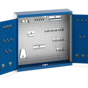 Workshop Cupboard with Pegboard Hooks - Cubio Cupboard with Perfo Backpanel And 40 Piece Hook Kit. WxDxH: 1050X325X1000mm Ral 7035/5010 _SKU-40031067.11V