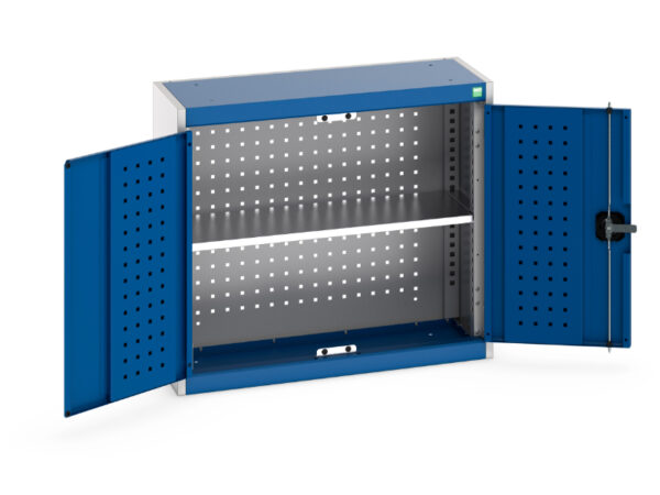 Cubio Cupboard with Perfo Backpanel And 1X Shelf. WxDxH: 800X325X700mm Ral 7035/5010 _SKU-40031068.11V