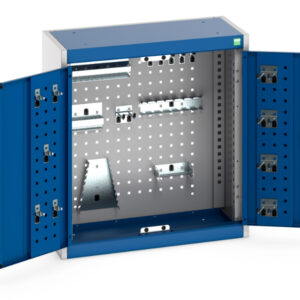 Cubio Cupboard with Perfo Backpanel And 20 Piece Hook Kit. WxDxH: 650X325X700mm Ral 7035/5010 _SKU-40031078.11V