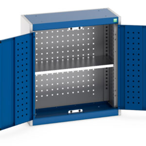 Pegboard In Cupboard - Cubio Cupboard with Perfo Backpanel And 1X Shelf. WxDxH: 650X325X700mm Ral 7035/5010 _SKU-40031079.11V