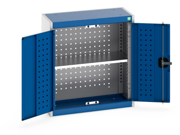 Pegboard In Cupboard - Cubio Cupboard with Perfo Backpanel And 1X Shelf. WxDxH: 650X325X700mm Ral 7035/5010 _SKU-40031079.11V
