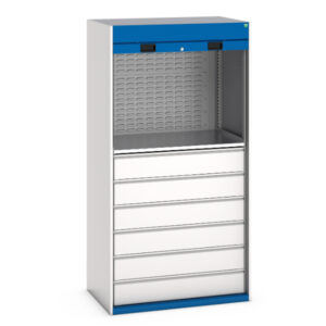 Cubio Lourve Panel Cupboard - 1X Shelf 6X 175 Drws 2X Louvre Panels. WxDxH: 1050X650X2000mm Ral 7035/5010 _SKU-40201024.11V