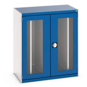 Metal Cabinet with Window Doors - 4X Sliding Perfo Panels. WxDxH: 1050X650X1200mm Ral 7035/5010 _SKU-40301006.11V