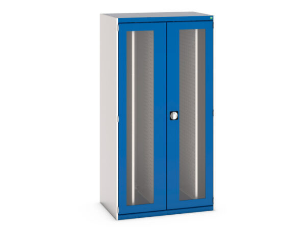 Workshop Cupboard with Windows - Cubio Cupboard Window Doors, 4X Sliding Perfo Panels. WxDxH: 1050X650X2000mm Ral 7035/5010 _SKU-40301012.11V