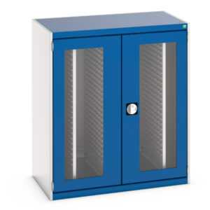 Steel Cabinet with Window Doors - Cubio Cupboard Window Doors, 4X Sliding Louvre Panels. WxDxH: 1050X650X1200mm Ral 7035/5010 _SKU-40301030.11V