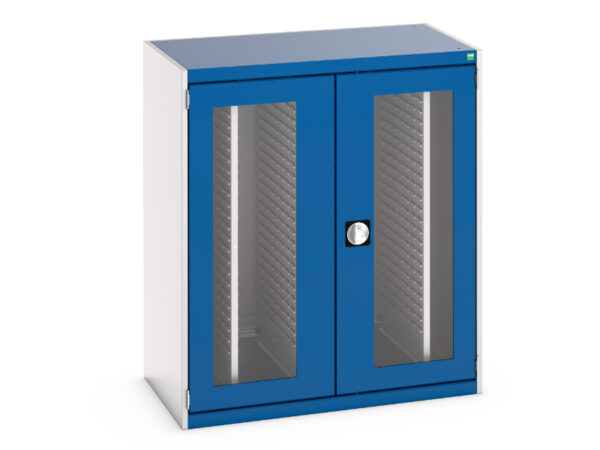 Steel Cabinet with Window Doors - Cubio Cupboard Window Doors, 4X Sliding Louvre Panels. WxDxH: 1050X650X1200mm Ral 7035/5010 _SKU-40301030.11V