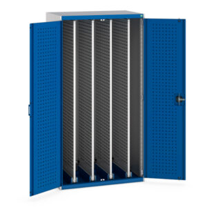 Workshop Cupboard - Cubio Cupboard Louvre Doors, 4X Sliding Louvre Panels. WxDxH: 1050X650X2000mm Ral 7035/5010 _SKU-40301035.11V