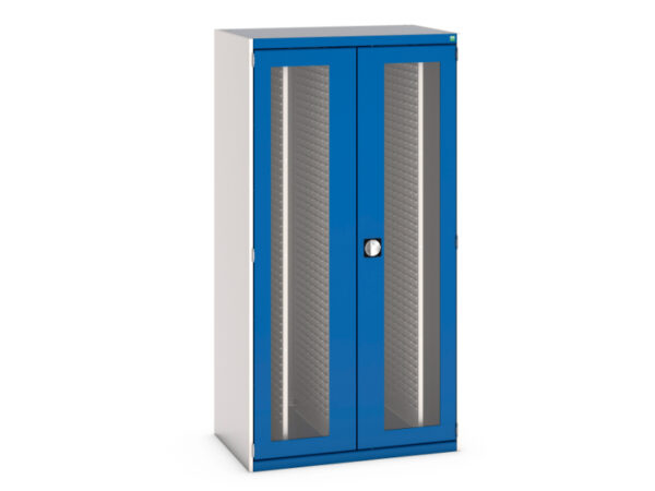 Workshop Cupboard with Tool Peg Boards - Cubio Cupboard Window Doors, 4X Sliding Louvre Panels. WxDxH: 1050X650X2000mm Ral 7035/5010 _SKU-40301036.11V