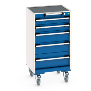 Drawer Mobile Steel Cabinet - Cubio Mobile Cabinet with 5 Drawers And Top Tray / Mat. WxDxH: 525X525X985mm Ral 7035/5010 _SKU-40402019.11V
