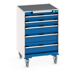 Cubio Portable Storage Cabinet - Cubio Mobile Cabinet with 5 Drawers And Top Tray / Mat. WxDxH: 650X650X985mm Ral 7035/5010 _SKU-40402033.11V