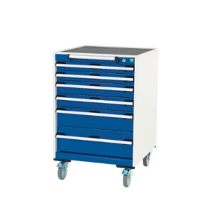 Mechanics Tool Cart Trolley Workstation - Cubio Mobile Cabinet with 6 Drawers And Top Tray / Mat. WxDxH: 650X650X985mm Ral 7035/5010 _SKU-40402035.11V