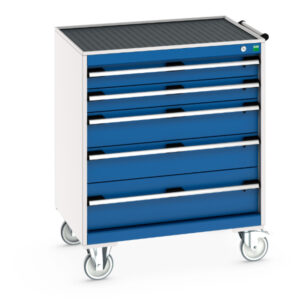 5 Drawer Lockable Mobile Tool Drawers - Cubio Mobile Cabinet with 5 Drawers And Top Tray / Mat. WxDxH: 800X650X985mm Ral 7035/5010 _SKU-40402059.11V