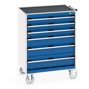 Heavy Tool Storage On Wheels with Rubberised Top Bench - 6 Drawers And Top Tray / Mat. WxDxH: 800X650X1085mm Ral 7035/5010 _SKU-40402063.11V