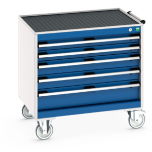 Mobile Tool Trolley with Drawers - Cubio Mobile Cabinet with 5 Drawers And Top Tray / Mat. WxDxH: 800X650X785mm Ral 7035/5010 _SKU-40402107.11V