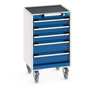 Mobile Storage Cabinet with Drawers - Cubio Mobile Cabinet with 5 Drawers And Top Tray / Mat. WxDxH: 525X525X885mm Ral 7035/5010 _SKU-40402132.11V