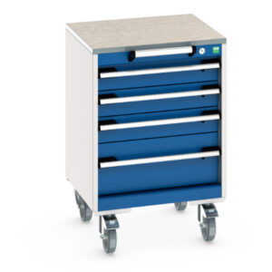 Mobile Metal Drawer Cabinet - Cubio Mobile Cabinet with 4 Drawers And Lino Worktop. WxDxH: 525X525X790mm Ral 7035/5010 _SKU-40402134.11V