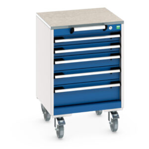 Mobile Drawer Tool Cabinet - Cubio Mobile Cabinet with 5 Drawers And Lino Worktop. WxDxH: 525X525X790mm Ral 7035/5010 _SKU-40402136.11V